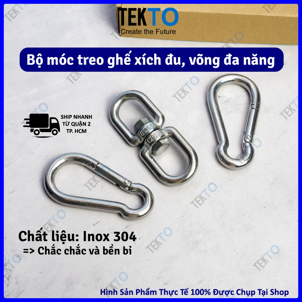 Bộ móc treo ghế xích đu chống xoắn 360 độ, Ma Ní Xoay Inox 304 M6, M8 ...