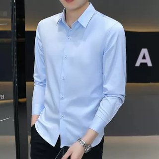 Áo sơ mi nam tay dài, công sở dáng ôm, chất liệu vải lụa thái, chống nhăn chống xù