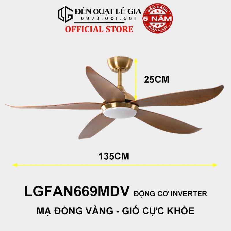 Ảnh Quạt trần chung cư cổ ngắn Chính Hãng Lê Gia LGFAN669 gió mạnh rât khỏe phù hợp trần 2.3m đến 3.2m 1
