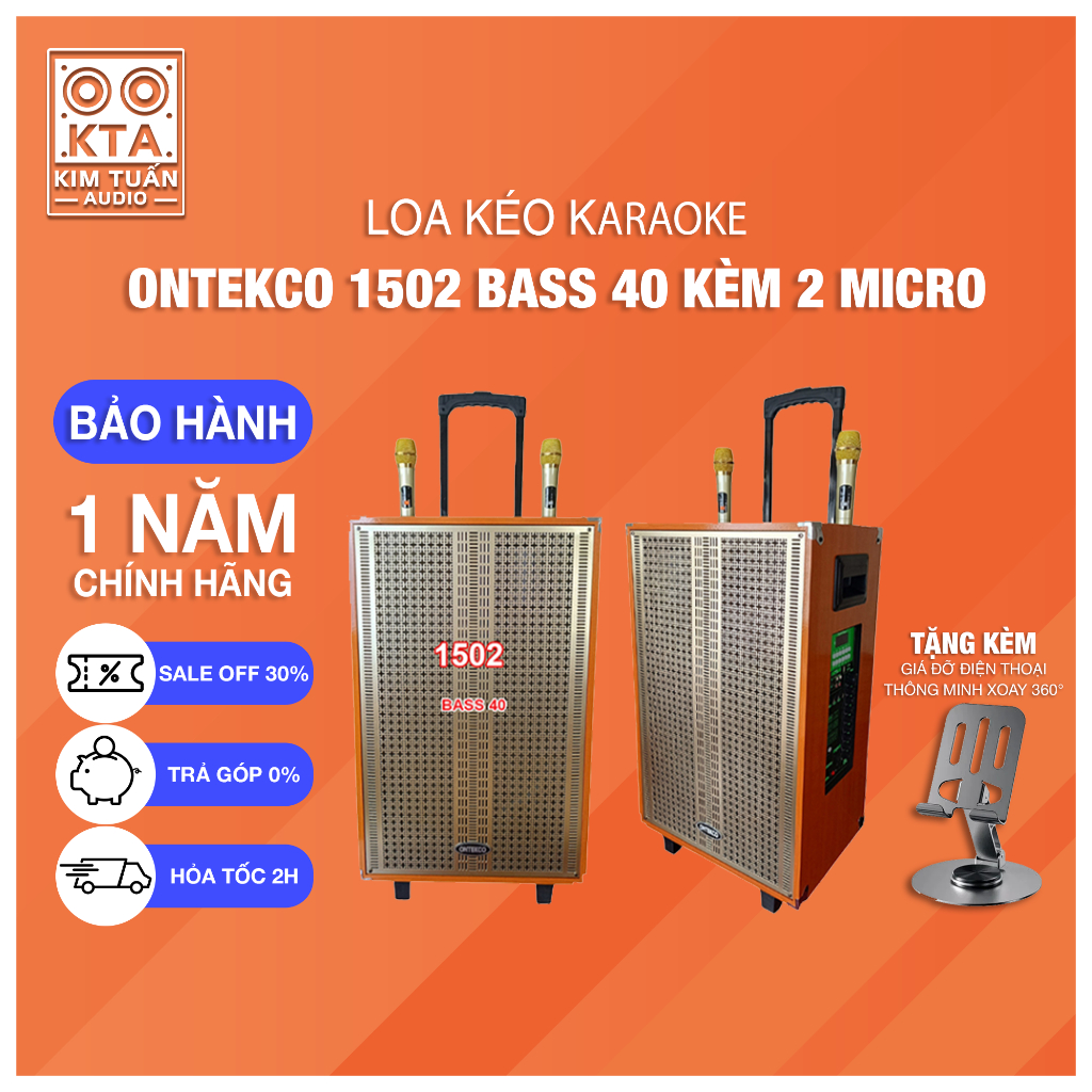 Loa kéo karaoke ONTEKCO 1503 PROMAX kết nối Bluetooth Bass 40cm kèm 2 ...