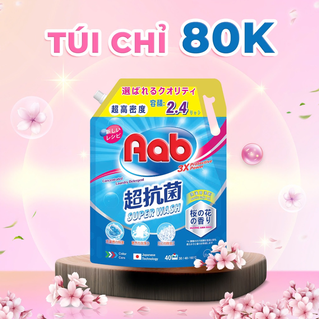 Thùng/ Combo 4 túi Nước giặt xả AAB Nhật Bản hương anh đào túi 2.4L - HÀNG CHÍNH HÃNG