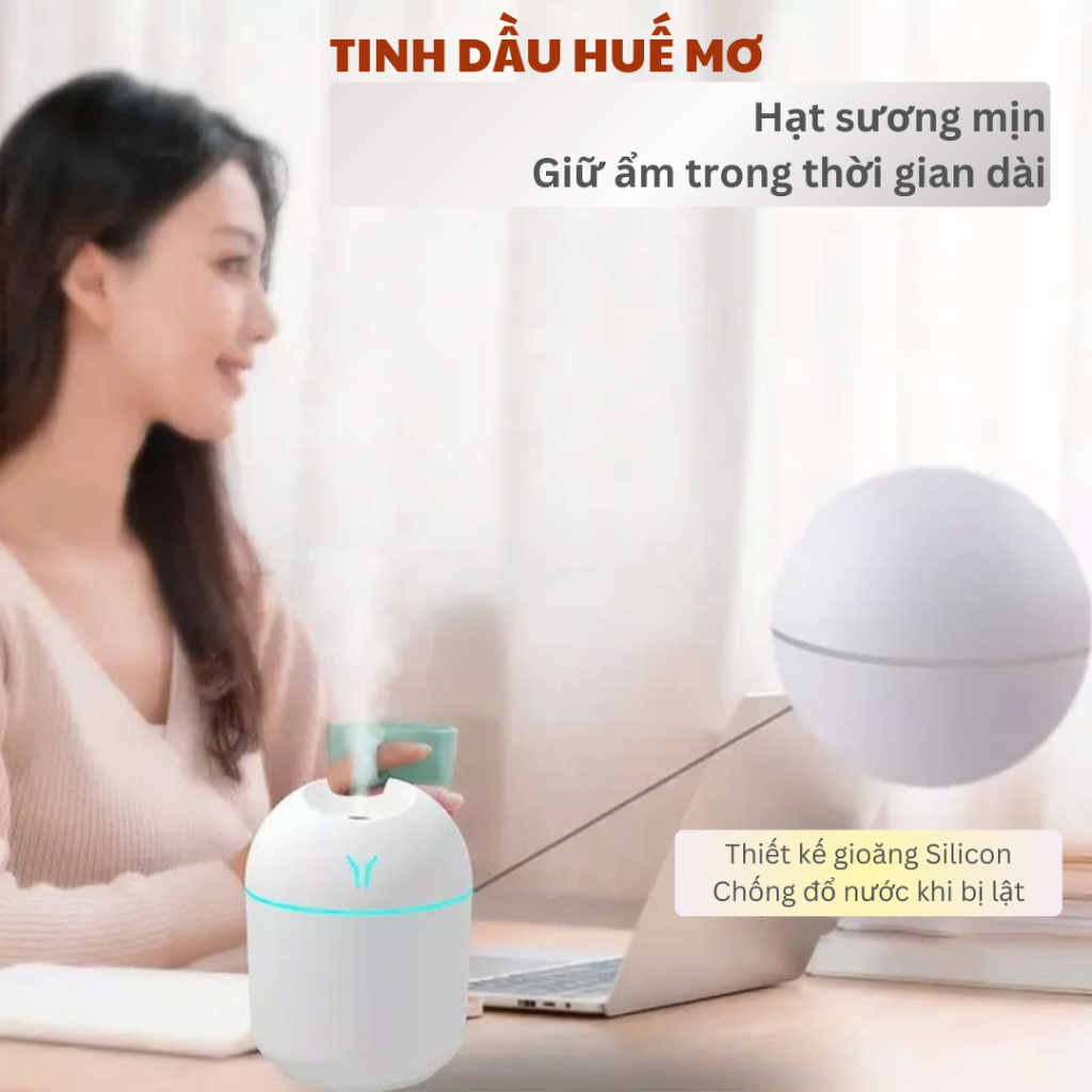 Máy Xông Tinh Dầu Mini 250ml USB-có đèn LED, tạo độ ẩm-khuếch tán tinh dầu-dùng cho xe hơi-phòng ngủ