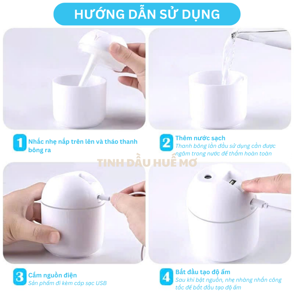 Máy Xông Tinh Dầu Mini 250ml USB-có đèn LED, tạo độ ẩm-khuếch tán tinh dầu-dùng cho xe hơi-phòng ngủ