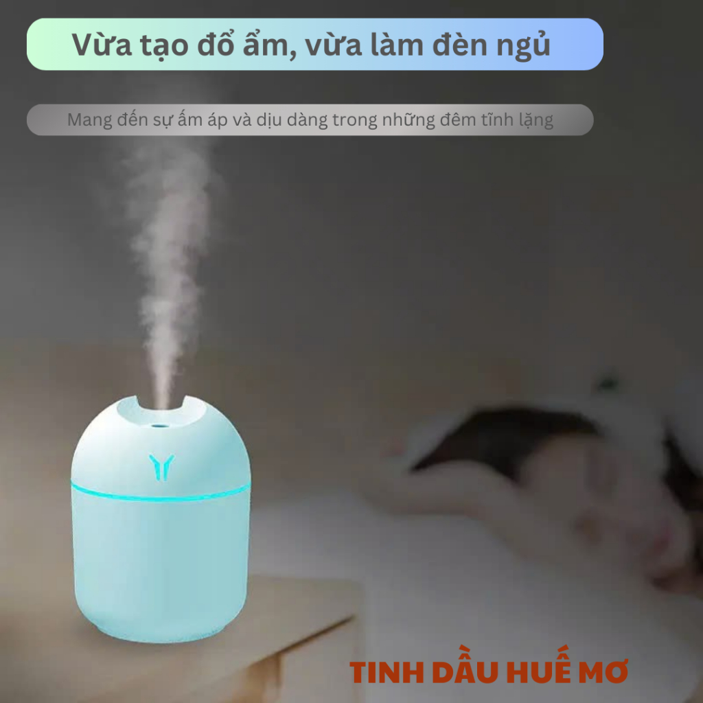 Máy Xông Tinh Dầu Mini 250ml USB-có đèn LED, tạo độ ẩm-khuếch tán tinh dầu-dùng cho xe hơi-phòng ngủ