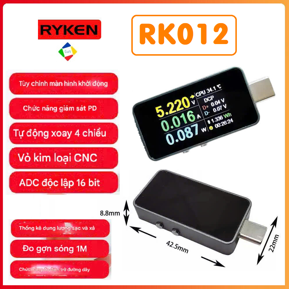 Máy đo công suất di động RYKEN RK012 PD3.1 28V | USB-C hỗ trợ lên đến ...