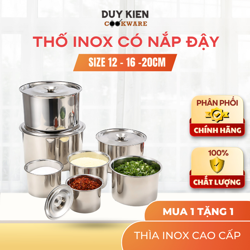 THỐ INOX CÓ NẮP ĐẬY DÙNG ĐỰNG VÀ BẢO QUẢN THỨC ĂN, DÙNG LÀM NỒI NẤU ...