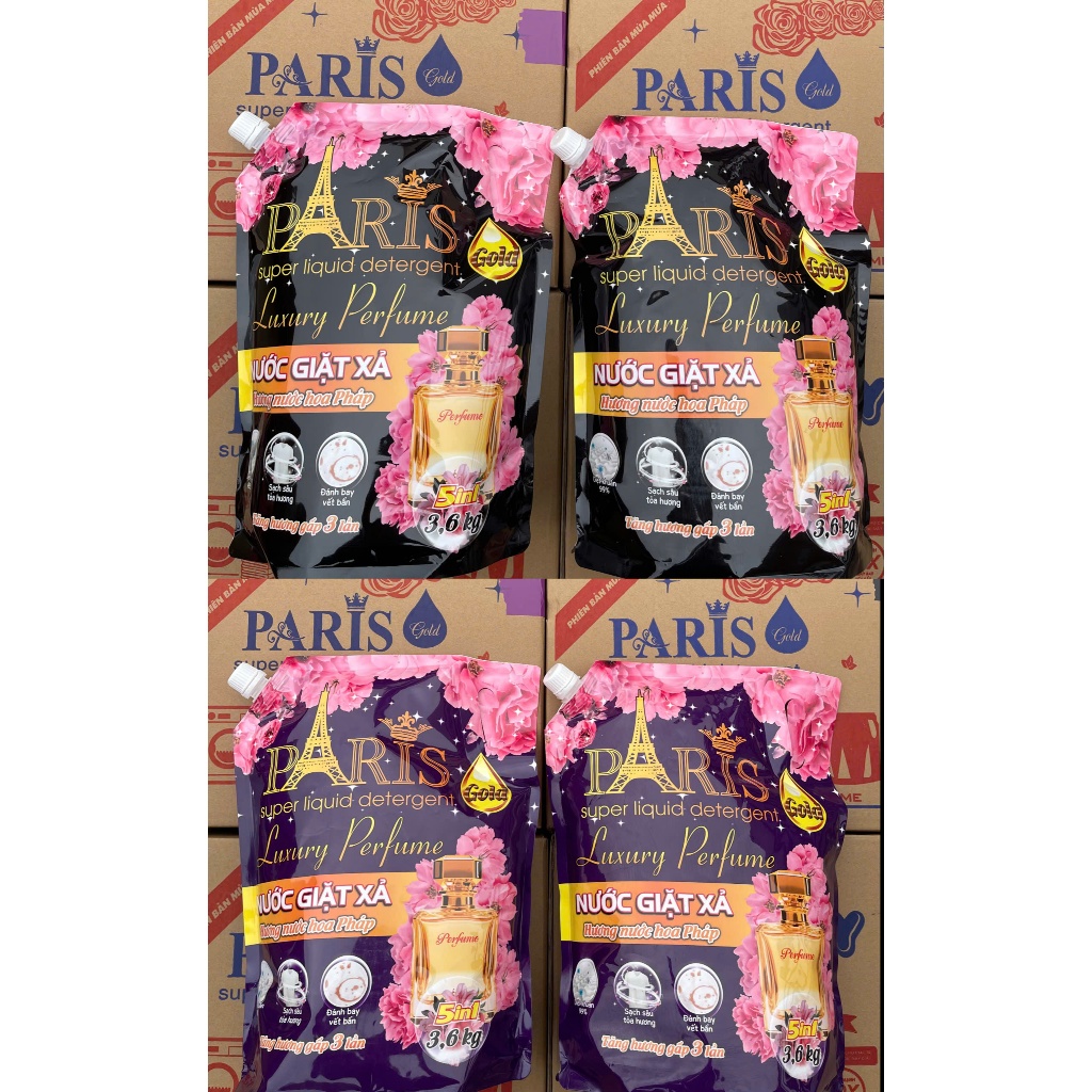 Sỉ Combo 4 túi nước giặt xả paris (14,5 kg) - Mỗi túi 3,6 lít - Thơm nước hoa - Làm sạch nhanh
