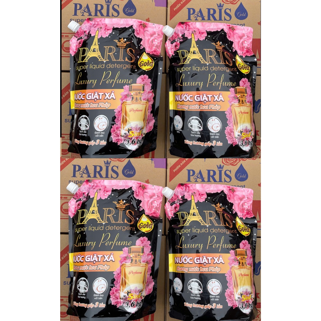Sỉ Combo 4 túi nước giặt xả paris (14,5 kg) - Mỗi túi 3,6 lít - Thơm nước hoa - Làm sạch nhanh