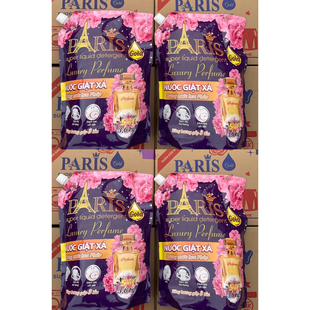 Sỉ Combo 4 túi nước giặt xả paris (14,5 kg) - Mỗi túi 3,6 lít - Thơm nước hoa - Làm sạch nhanh