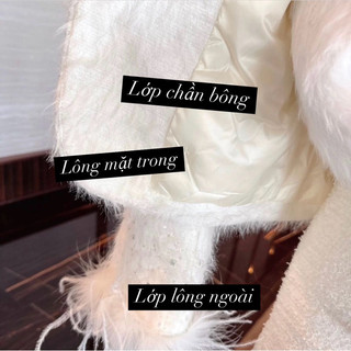 Áo khoác lông vũ lớp lót chần bông cổ tròn đính cườm bling bling