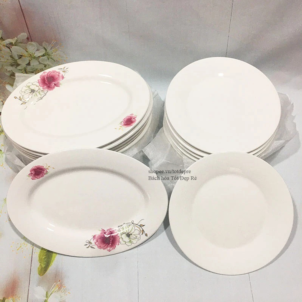 Đĩa sứ bầu dục đĩa sứ tròn loại dày giá rẻ