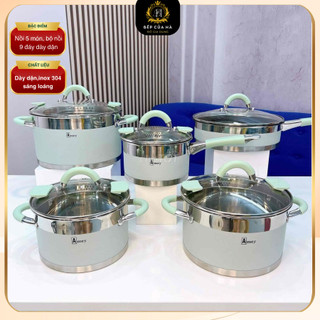 Bộ nồi sứ Cao cấp Amey 9 đáy với 5 món cao cấp chính hãng dùng được cho mọi loại bếp - Bếp Của Hà