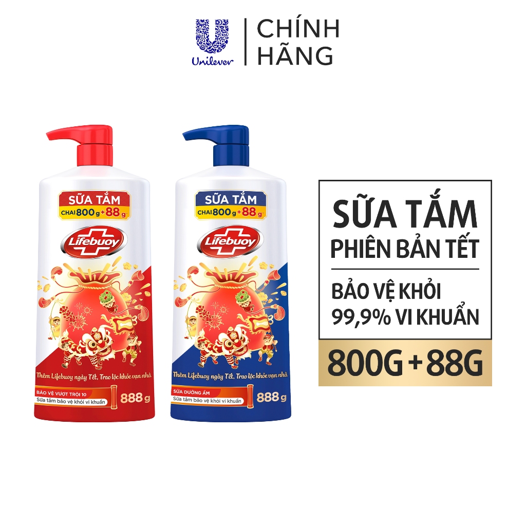 Ảnh Sữa Tắm Lifebuoy Sạch Khuẩn Bảo Vệ Khỏi 99.9% Vi Khuẩn, Hỗ Trợ Cùng Đề Kháng Da Tự Nhiên 800G/ Phiên bản Tết 888g 1