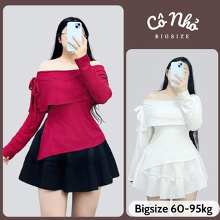 Áo Trễ Vai Bigsize Nữ (K KÈM VÁY), Áo Thun Tay Dài Nơ Buộc Tiểu Thư Dáng Vừa Chất Tăm Mềm Mịn G257