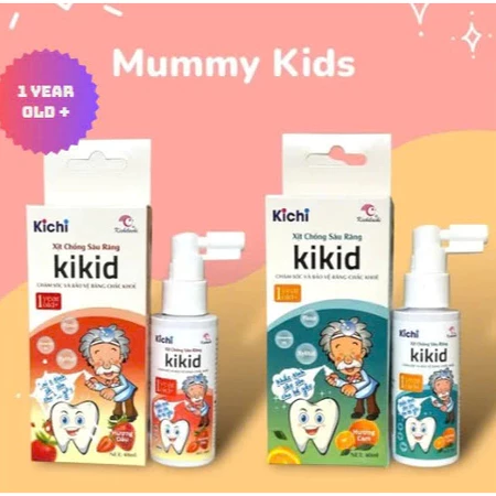 Xịt chống sâu răng KIKID cho bé từ 1 tuổi làm sạch và bảo vệ men răng, hương vị dâu và cam, hộp 40ml