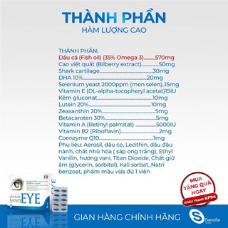 Viên uống bổ mắt SanoEye - Giúp cải thiện thị lực, mờ mắt, chống khô mắt, loạn thị từ dầu cá, việt quất - Hộp 30 viên