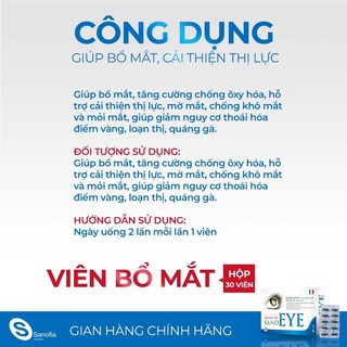 Viên uống bổ mắt SanoEye - Giúp cải thiện thị lực, mờ mắt, chống khô mắt, loạn thị từ dầu cá, việt quất - Hộp 30 viên