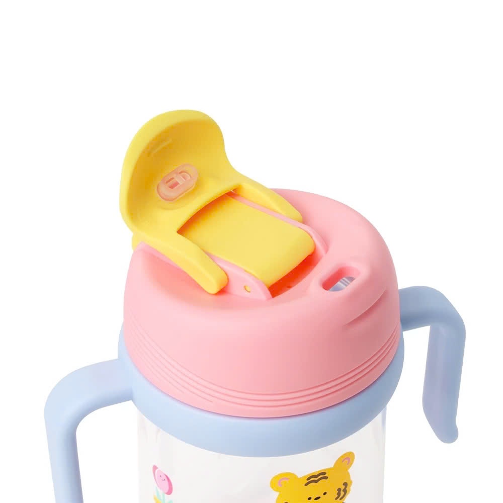 Bình nước nhựa LocknLock Kids Dual 420ml ABF852 tay cầm đôi, họa tiết dễ thương kèm ống hút - K-MALL