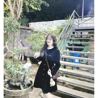 Đầm nhung tiểu thư tay phối bèo 2 lớp mềm mại nữ tính - Váy nhung phối cổ, tay bèo cực xinh tiểu thư có lớp lót Ảnh Thật
