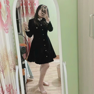 Đầm nhung tiểu thư tay phối bèo 2 lớp mềm mại nữ tính - Váy nhung phối cổ, tay bèo cực xinh tiểu thư có lớp lót Ảnh Thật