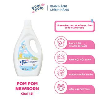 Nước Giặt Xả Pom Pom Newborn 1.6L + Active 1.6L An toàn cho bé mới lọt lòng Sạch Sâu Nôn trớ Ọc sữa Hương Phấn NB16 AT16