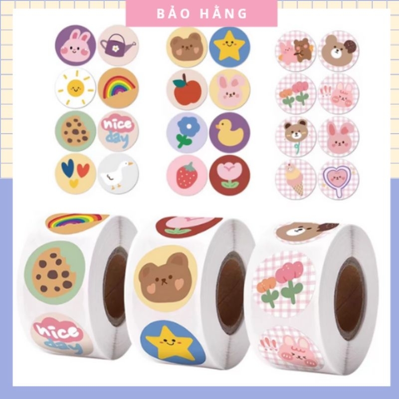 [LẺ KO CUỘN] Set 50 tem tròn hình dán Thank you cute dễ thương đẹp giá ...