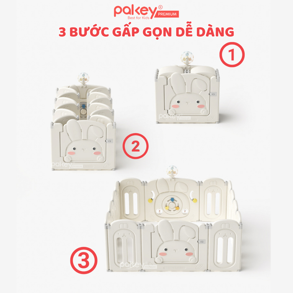 Quây Cũi Nhựa Gấp Gọn PAKEY Thỏ Trắng, Quây Cũi Hình Thỏ Đáng Yêu Dày Dặn Chắc Chắn Cho Bé - Bảo Hành Trọn Đời