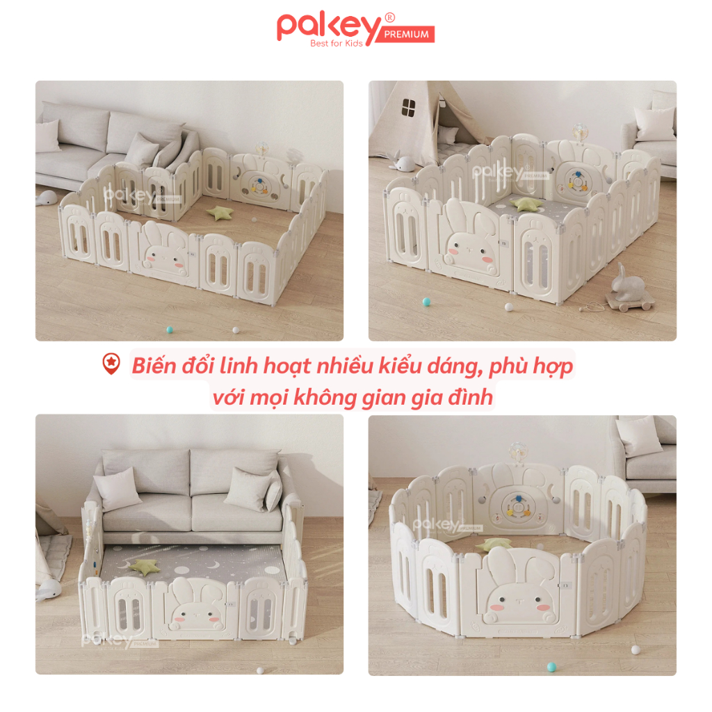 Quây Cũi Nhựa Gấp Gọn PAKEY Thỏ Trắng, Quây Cũi Hình Thỏ Đáng Yêu Dày Dặn Chắc Chắn Cho Bé - Bảo Hành Trọn Đời