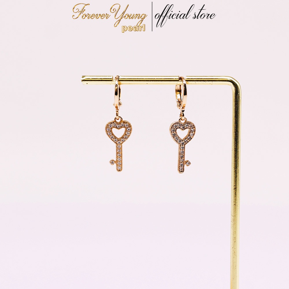 Mã BT46. Bông Tai Mạ Vàng 18K Chìa Khoá Bí Ẩn Sang Trọng. Forever Young Pearl