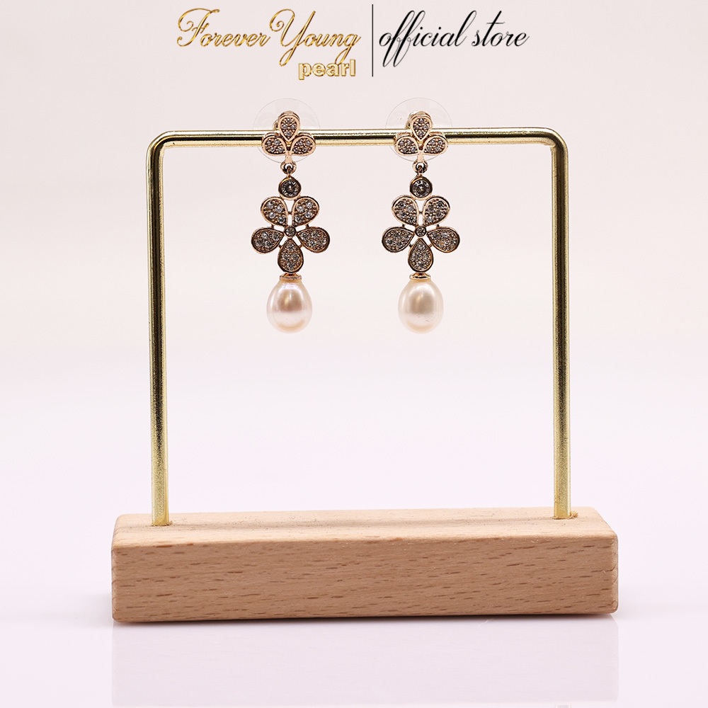 Mã BT50. Bông Tai Ngọc Trai Nuôi Nước Ngọt Dày 7-9 Li Hoa 5 Cánh . Forever Young Pearl