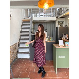 Đầm maxi - Đầm maxi thiết kế caro dáng dài JANNIS nhiennhienvintage NDL00004