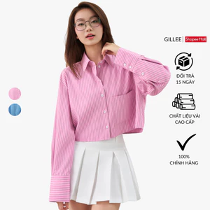 Áo Sơ Mi Croptop Sọc Nữ Tay Dài GILLEE Form Rộng Có Túi Chất Kate Lụa FAS355