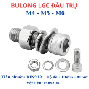 Bulong lục giác chìm đầu trụ inox304 M4 - M5 - M6 dài 10mm - 100mm