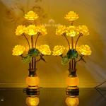 Đèn 7 Bông Lưu Ly bầu khắc hoa sen nổi, lá xanh dáng to - Cao 70cm (TẶNG LED DỰ PHÒNG) | GIÁ 1 ĐÔI — ảnh 2