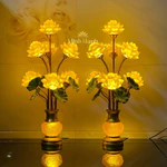 Đèn 7 Bông Lưu Ly bầu khắc hoa sen nổi, lá xanh dáng to - Cao 70cm (TẶNG LED DỰ PHÒNG) | GIÁ 1 ĐÔI — ảnh 1