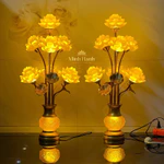 Đèn 7 Bông Lưu Ly bầu khắc hoa sen nổi, lá xanh dáng to - Cao 70cm (TẶNG LED DỰ PHÒNG) | GIÁ 1 ĐÔI — ảnh 4