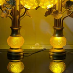 Đèn 7 Bông Lưu Ly bầu khắc hoa sen nổi, lá xanh dáng to - Cao 70cm (TẶNG LED DỰ PHÒNG) | GIÁ 1 ĐÔI — ảnh 5
