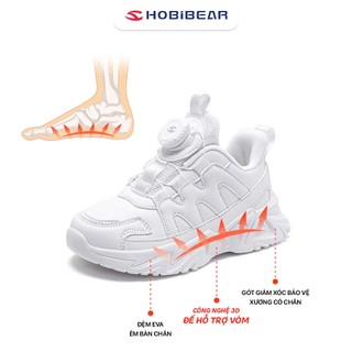 Sneaker trẻ em HOBIBEAR White GS8037G khóa xoay cao cấp, giày thời trang cho bé đi chơi tết 2026