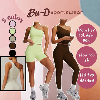 Bộ Đồ Tập Thể Thao Gym, Yoga Nữ Cao Cấp Poly Áo Lệch Vai, Quần Ngắn, Quần Dài Kiểu Túi 2 Bên (mã 408)(tách lẻ bán)
