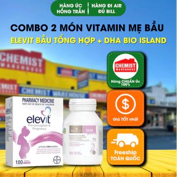 Combo 2 Món Vitamin Mẹ Bầu Chuẩn Úc (Elevit Bầu Hồng Tổng Hợp + DHA Bio Island) Trước Bầu & Khi Bầu