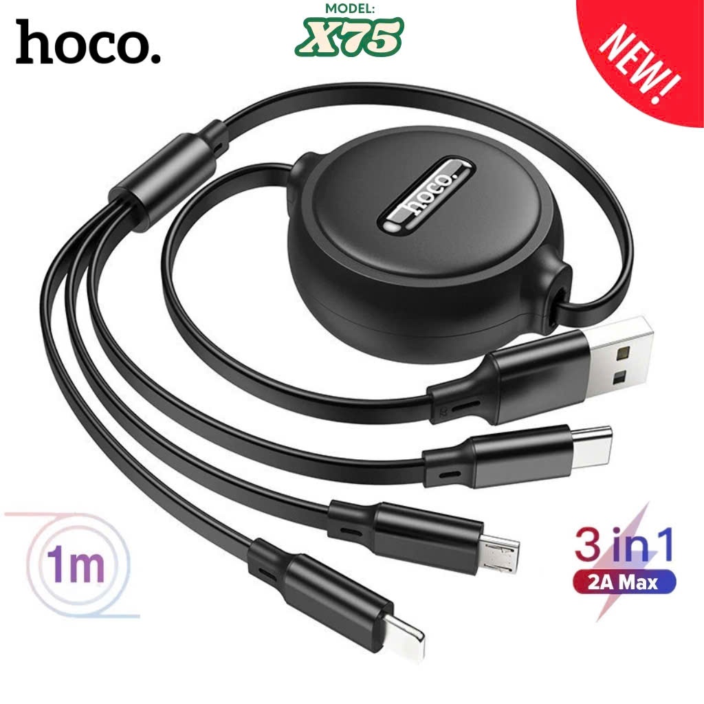 Cáp Sạc Đa Năng Dây Rút Hoco X75 3 Đầu Chính Hãng hoco dây dài 1m ...