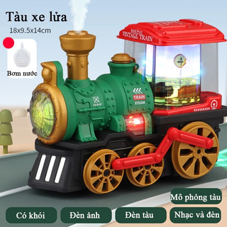 Đồ Chơi Tàu Hỏa Phun Khói Có Nhạc Có Đèn Tự Chạy Phát Triển Vận Động Cho Bé - Đồ Chơi Xe Khủng Long Quà tặng Cho Bé