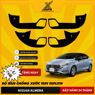 Bộ Dán Chống Xước Tapli Cửa Xe Nissan Almera - Viền Vân Da Carbon Cao Cấp( tặng 1 bộ gương cầu lồi)