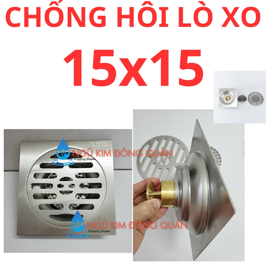 Thoát sàn đúc 15 x 15 cm inox 304 bóng, lược rác thoát sàn inox 304 phi ...