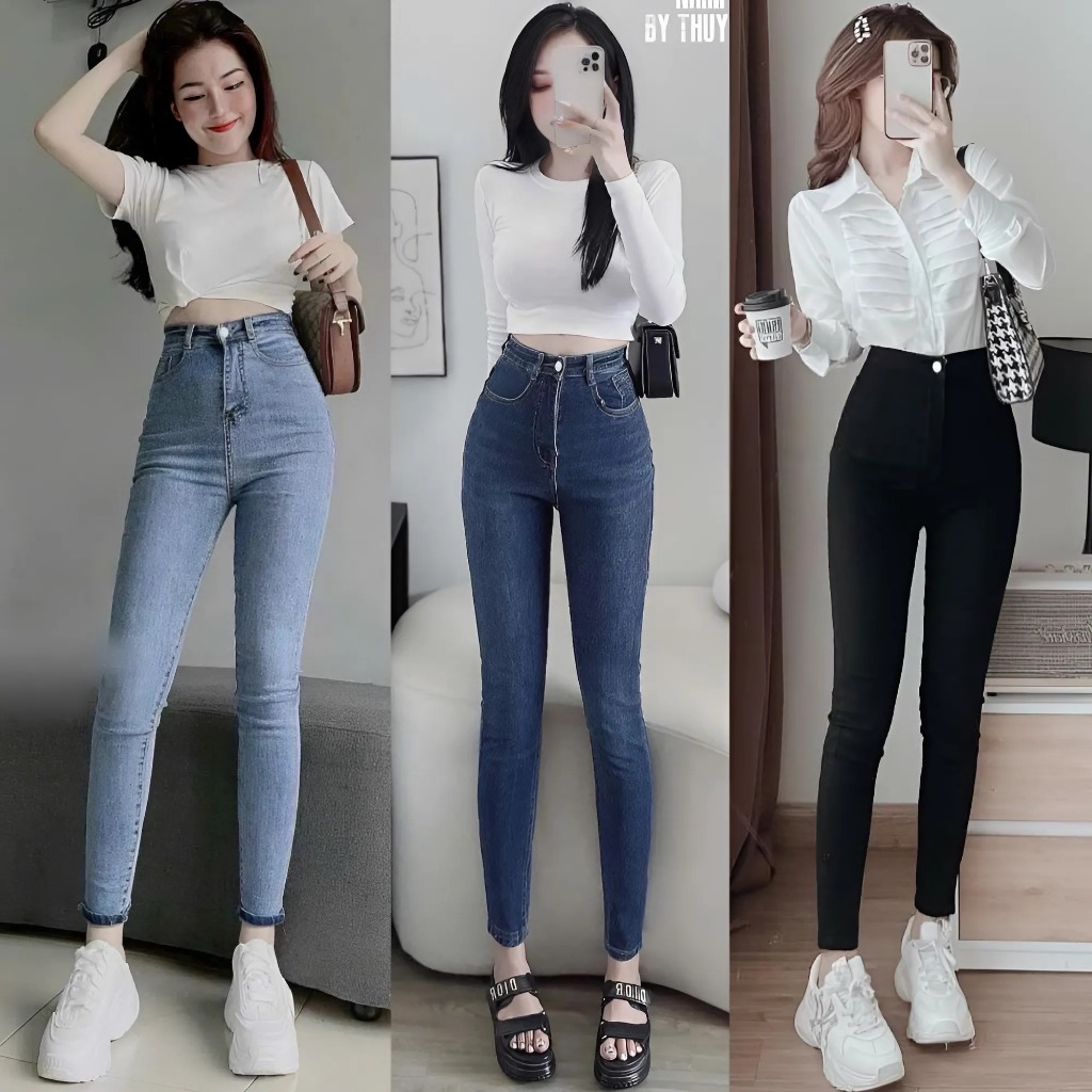 Quần Jean Skinny Nữ Dáng Ôm MIAA Lưng Siêu Cao Trơn Basic  , quần bò ống bó co giãn form dài phong cách trẻ trung | BigBuy360 - bigbuy360.vn