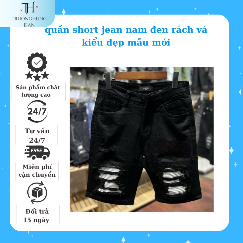 quần short jean nam đen rách vá kiểu đẹp mẫu mới,chất jean co giãn tốt ...