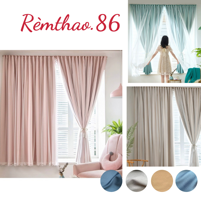 Rèm rán che nắng 2 lớp, rèm dán che nắng cửa sổ 2 lớp,rèm vải cản sáng ...