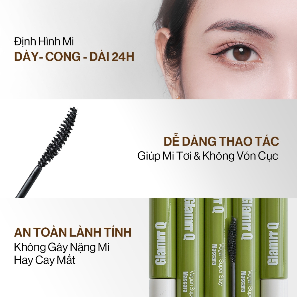 Ảnh Mascara Glamrr Q Dày Cong Chống Nước Thuần Chay VEGAN SUPER STAY MASCARA (7g) 3