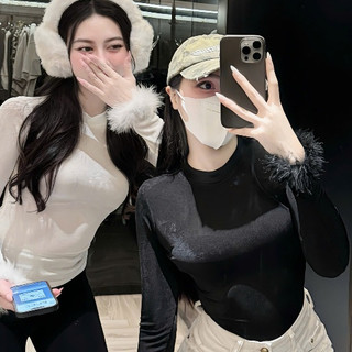 Áo Thun Cổ tròn Trơn  Phối tay Lông Form Basic