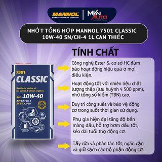 Nhớt Tổng Hợp giúp đi êm, bền bỉ, bốc hơn - Mannol Classic 7501 10w40 HC Synthetic + Ester - Mvn Auto